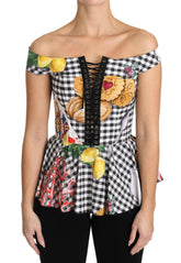 Dolce & Gabbana Black and White Corset Blouse Sicily Lemon Check Top -   -  Dolce & Gabbana.